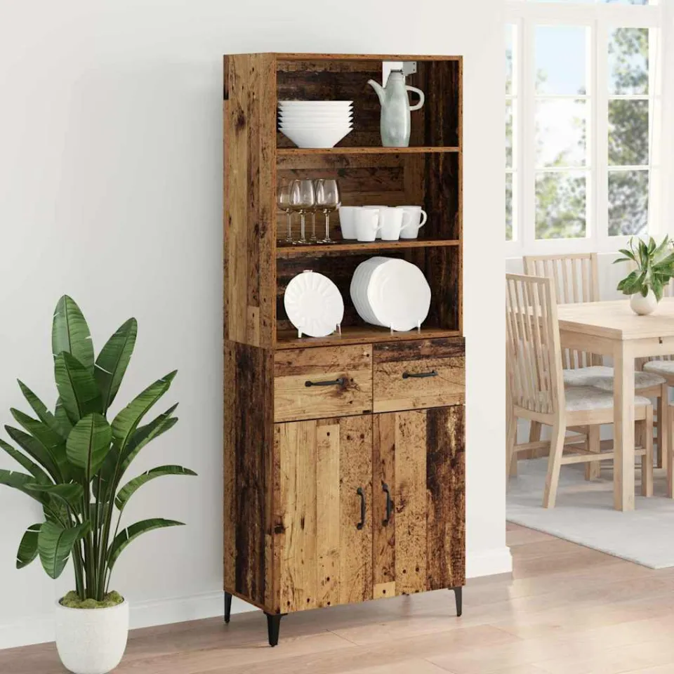 vidaXL Hoge kast Oud Hout 69,5 x 34 x 180 cm Bewerkt hout bruin, foto 4