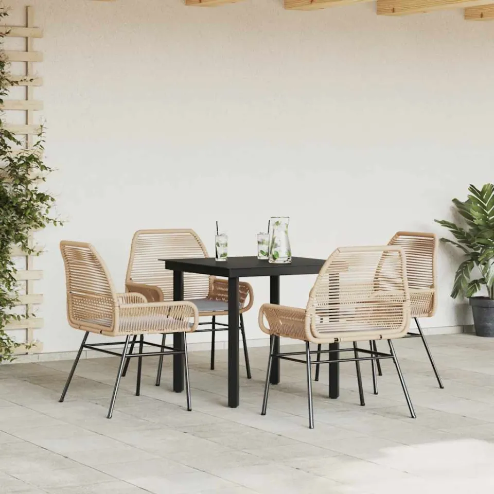vidaXL 5-delige Tuinset met kussens poly rattan glas bruin, foto 2