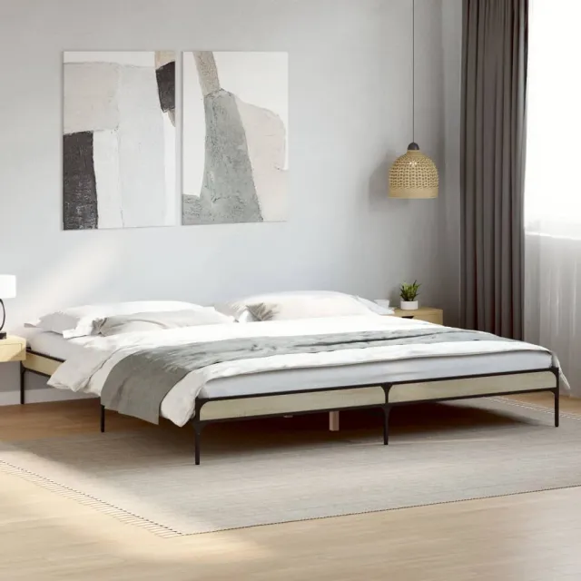 vidaXL Bedframe bewerkt hout metaal sonoma eikenkleurig 200x200 cm