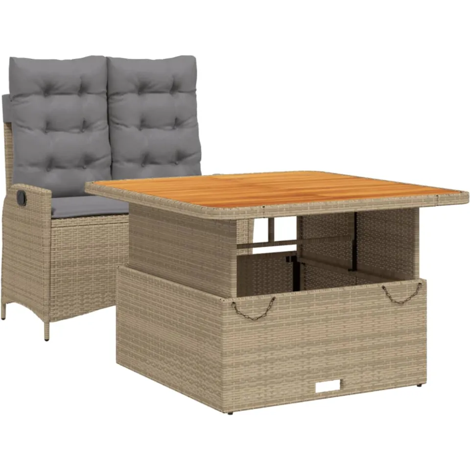 vidaXL 2-delige Tuinset met kussens poly rattan beige, foto 4