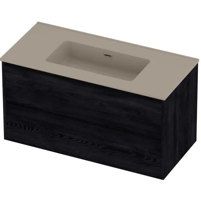 Proline Tribute Badmeubelset Porselein Elegant 2 Laden 100x46x54 cm Mat Crème Cotton Black Oak Eiken