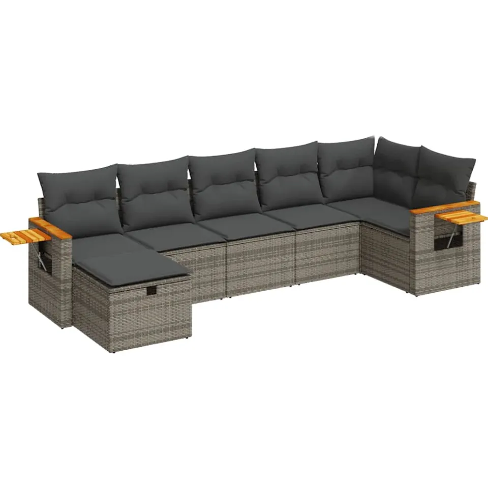 vidaXL 7-delige Loungeset met kussens poly rattan grijs, foto 3