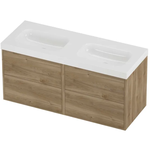 Proline Haga Badmeubelset Polystone Mezza Zonder Gat 120x46x58 cm Glans Wit Cider Oak Eiken