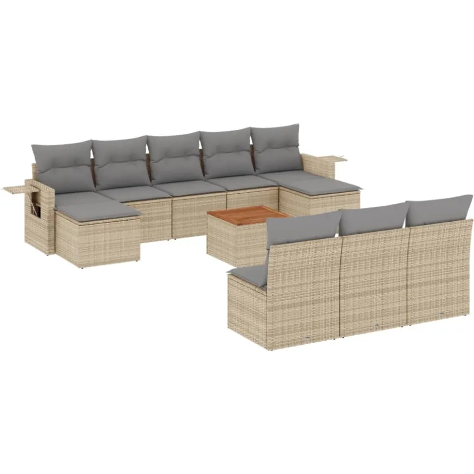 vidaXL 11-delige Loungeset met kussens poly rattan gemengd beige, foto 3