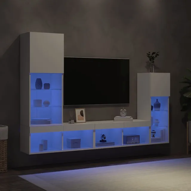 vidaXL 4-delige Tv-wandmeubelset met LED-verlichting bewerkt hout wit, foto 2