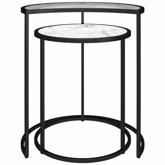 Notio Living Moon Phases|Nesting bijzettafels in Wit Marmer look Glas Grijs