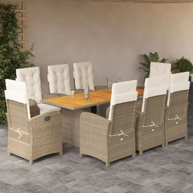 vidaXL 9-delige Tuinset met kussens poly rattan beige, foto 2