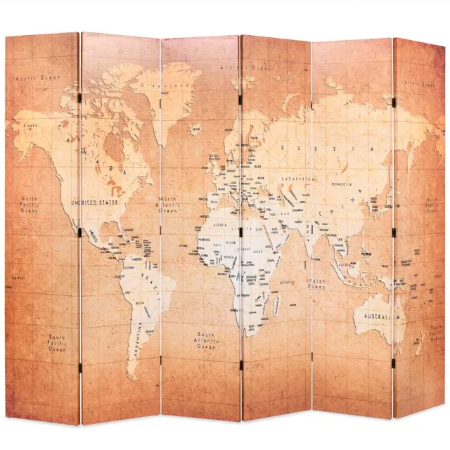 vidaXL Kamerscherm inklapbaar wereldkaart 228x170 cm geel