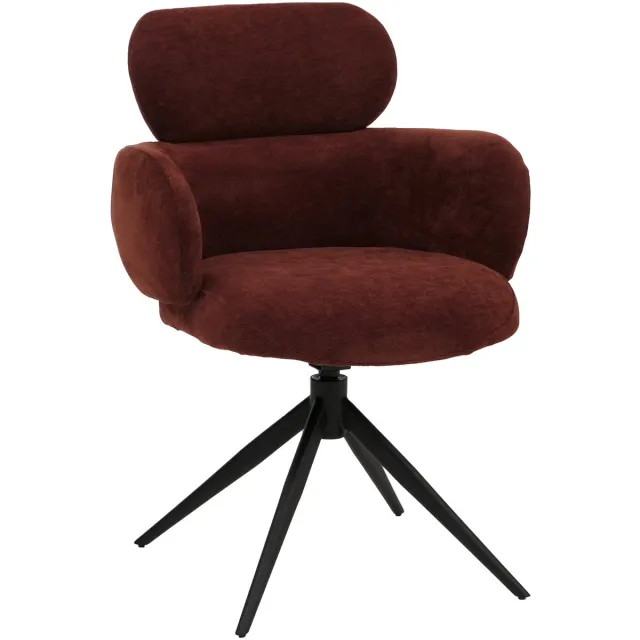 MCW Eetkamerstoel MCW-O77, keukenstoel, gestoffeerde stoel, draaibaar met automatische terugkeerfunctie, stof (310 g/m²) chenille ~ roodbruin