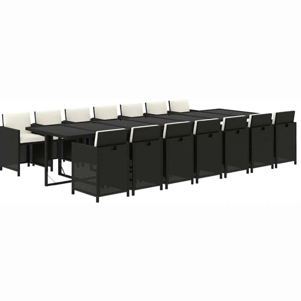 vidaXL 15-delige Tuinset met kussens poly rattan zwart