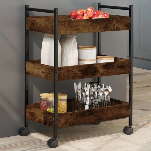 vidaXL Keukentrolley 50x30x70 cm bewerkt hout gerookt eikenkleurig Bruin