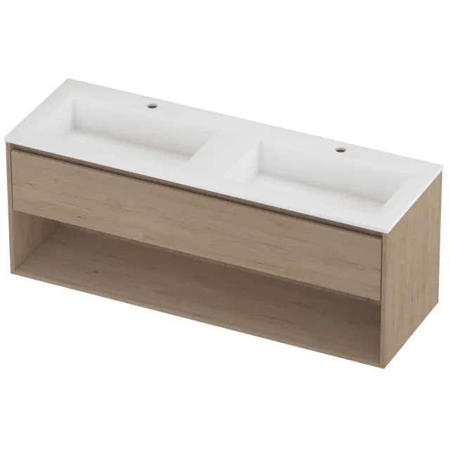 Proline Aristo Badmeubelset Polystone Elegant Schap 140x46x54 cm Mat White Ideal Oak Eiken