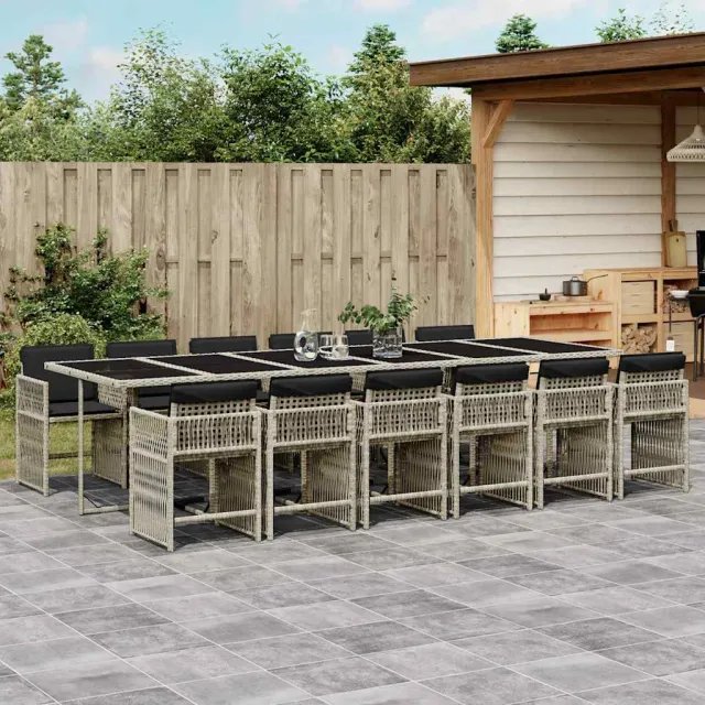 vidaXL 13-delige Tuinset met kussens poly rattan lichtgrijs grijs, foto 2