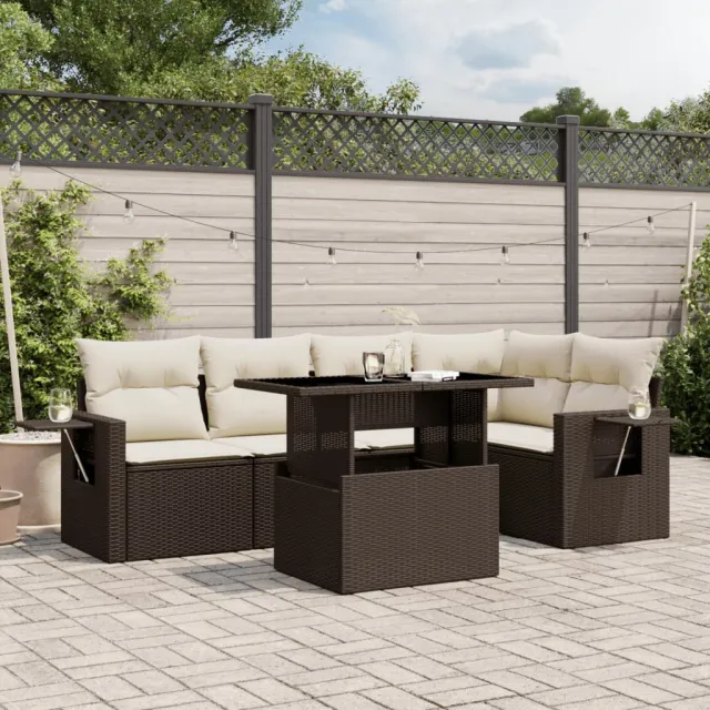 vidaXL 6-delige Loungeset met kussens poly rattan bruin, foto 2