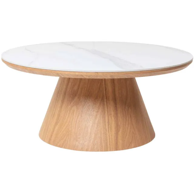 Giga Meubel Salontafel Alba - Rond Naturel Hout/Keramisch - 80x80x35cm