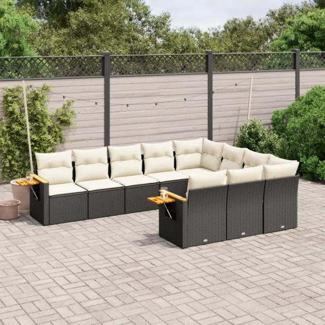 vidaXL 10-delige Loungeset met kussens poly rattan zwart, foto 2