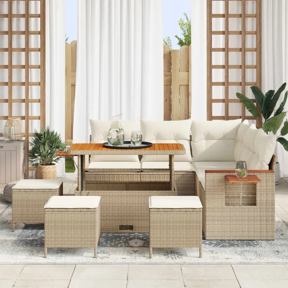 vidaXL Tuinbankenset 9 st Beige poly rattan, foto 3