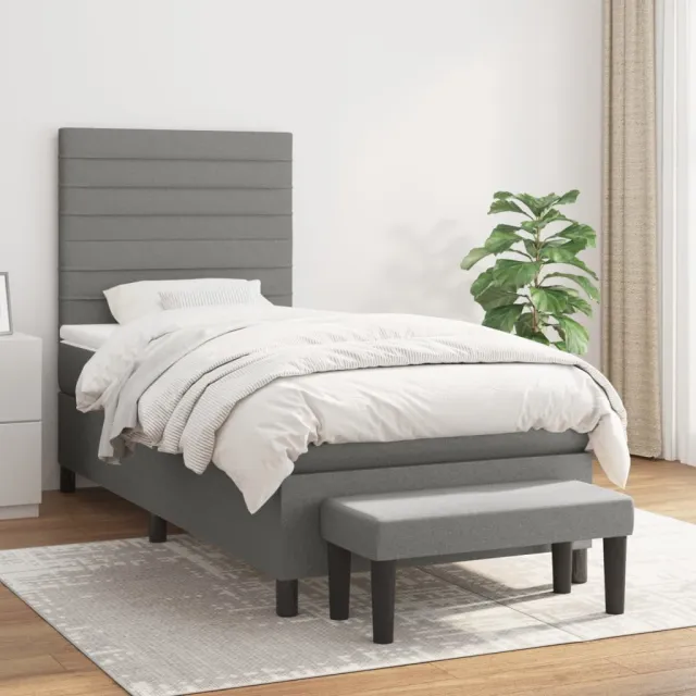 vidaXL Boxspring met matras stof donkergrijs 100x200 cm grijs
