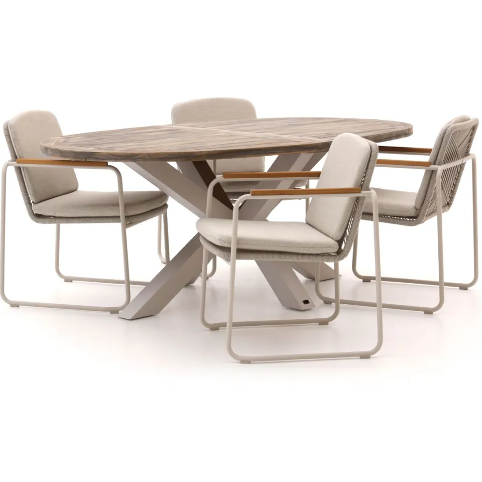 Manifesto Furniture Bellagio Sordio/ROUGH-Y Ellips 200cm dining tuinset 5-delig stapelbaar Bruin