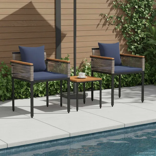 vidaXL Buitenmeubelset met kussen Grijs en Marineblauw poly rattan, foto 2
