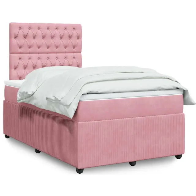 vidaXL Boxspring met matras fluweel roze 120x200 cm