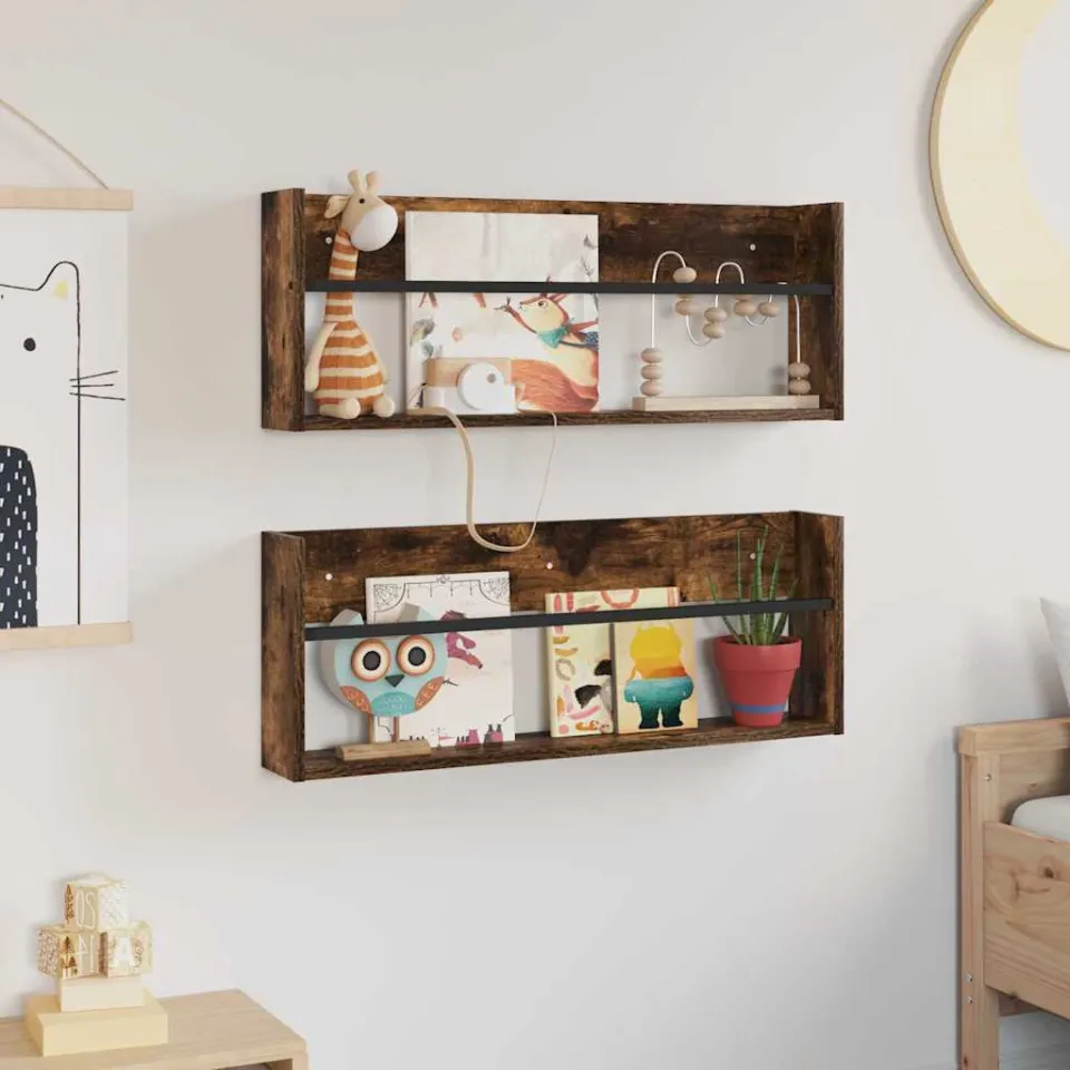 vidaXL Tijdschrift Rek 2 st Gerookt eiken 80 x 12 x 30 cm Bewerkt hout, foto 4