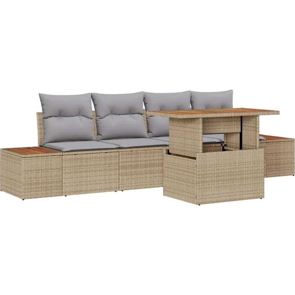 vidaXL Tuin Sofa Set 5 st Beige Poly riet