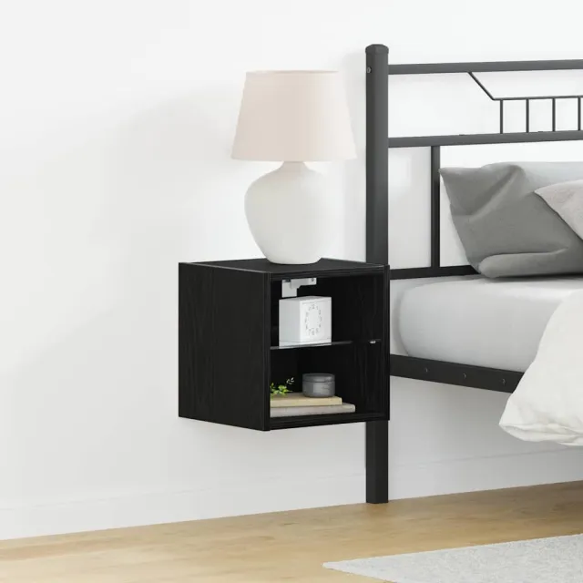 vidaXL LED Wand Bedside Kast Zwart 30 x 28,5 x 30 cm Bewerkt hout, foto 2