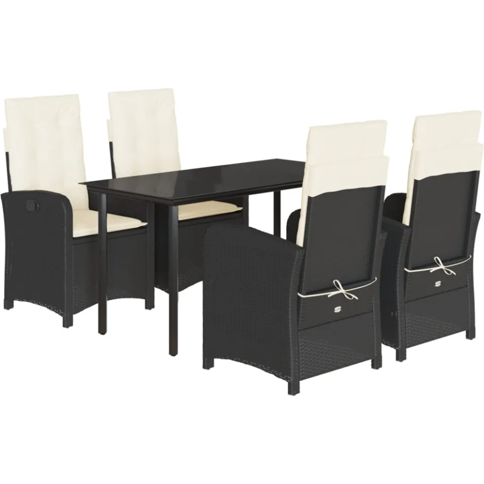 vidaXL 5-delige Tuinset met kussens poly rattan zwart