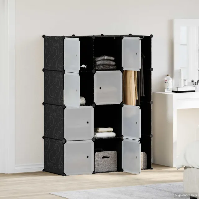 vidaXL Kast met 9 vakken modulair 109x36,5x143 cm zwart en wit