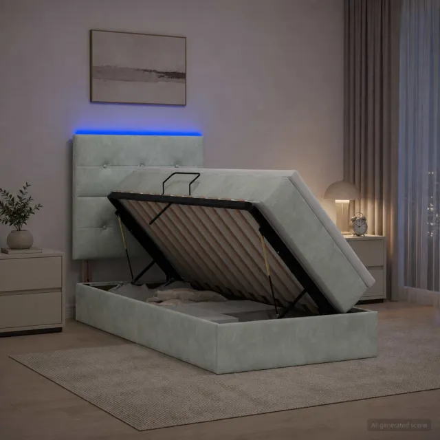 vidaXL LED Opslagbed met Matras Lichtgrijs 90 x 200 cm Fluweel