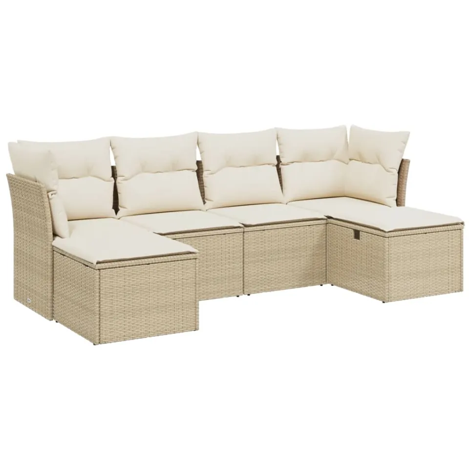 vidaXL 6-delige Loungeset met kussens poly rattan beige, foto 3