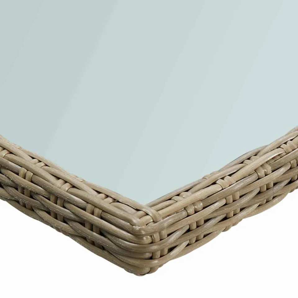 vidaXL Tuintafel 200x100x74 cm glas en poly rattan bruin, foto 4