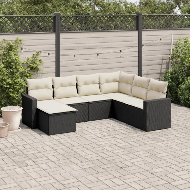 vidaXL 7-delige Loungeset met kussens poly rattan zwart, foto 2