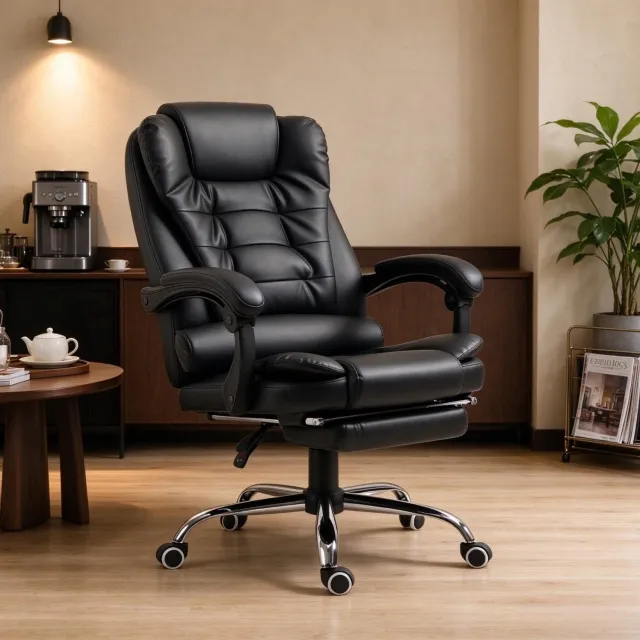 STILVORA Bureaustoel 69 x 64,5 x 109-117 cm - Verstelbare Zithoogte en Kantelbare Rugleuning - Voor Kantoor - Kunstleer - Zwart