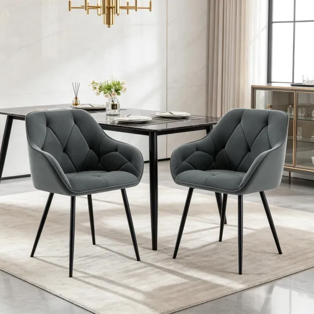 MODFU Kuipstoel Set Van 2 - Ergonomische Rugleuning - Met Armleuningen - Velvet - Donkergrijs