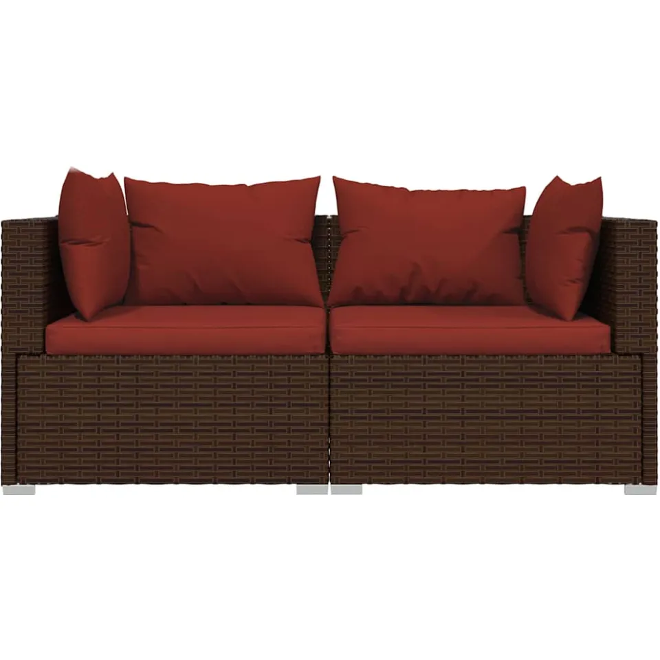 vidaXL Bank 2-zits met kussens poly rattan bruin