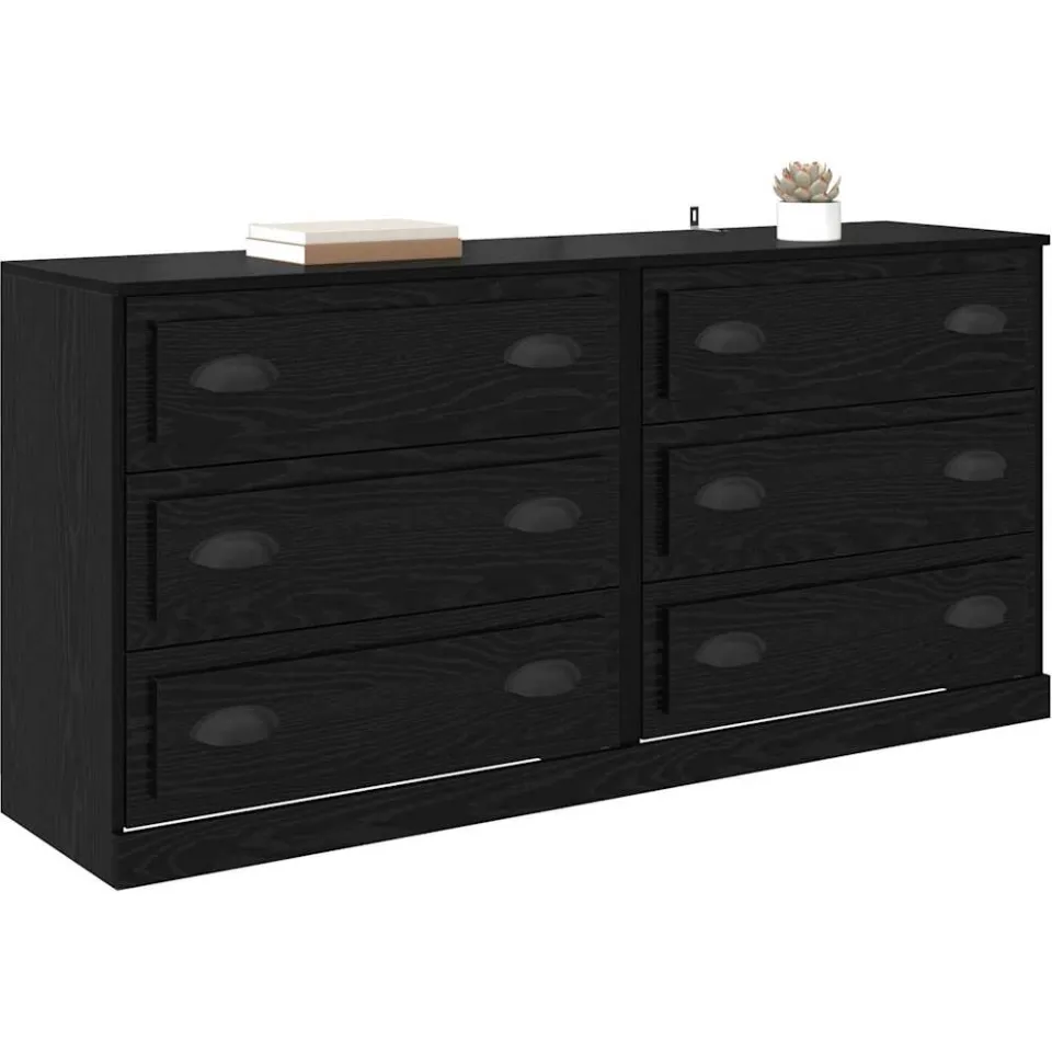 vidaXL Dressoirs 2 st Zwart Eiken 70 x 35,5 x 67,5 cm Bewerkt hout