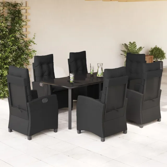 vidaXL 7-delige Tuinset met kussens poly rattan zwart, foto 2