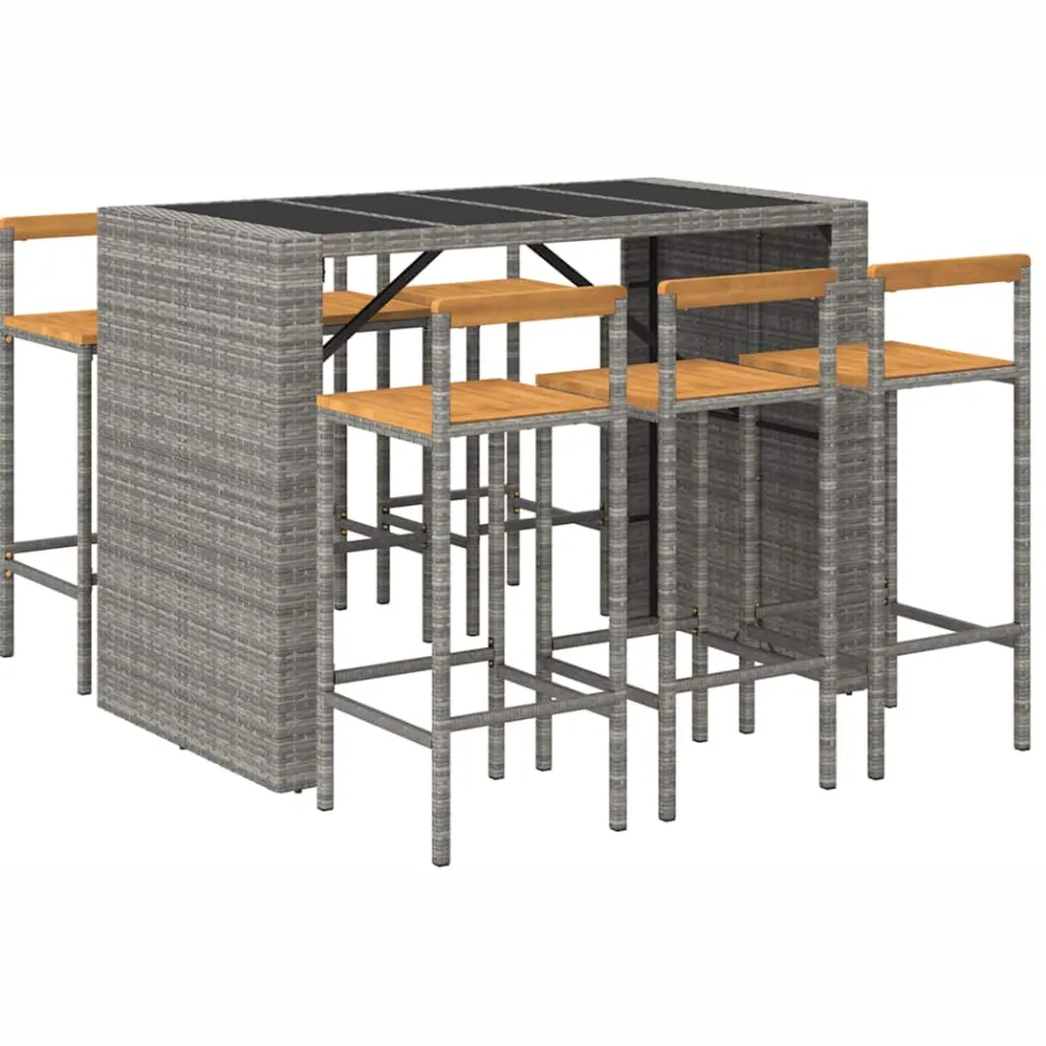 vidaXL 7-delige Tuinbarset poly rattan en massief acaciahout grijs