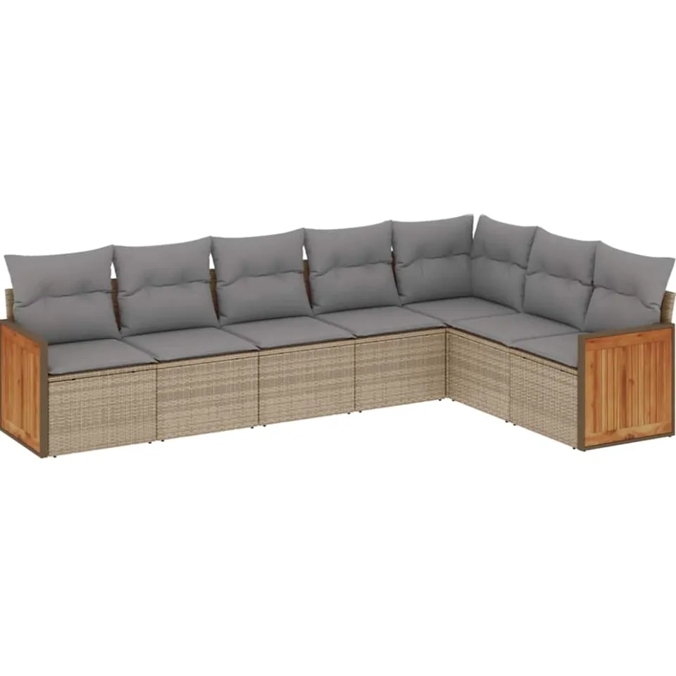 vidaXL 7-delige Loungeset met kussens poly rattan beige, foto 3
