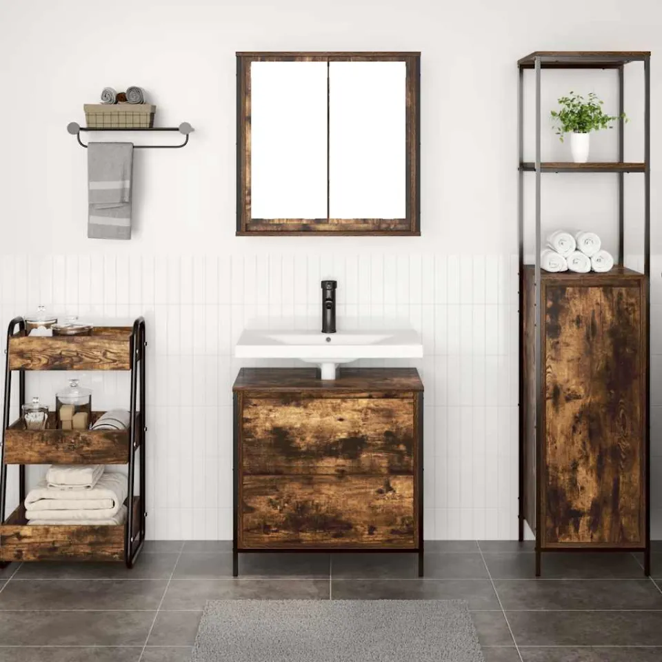 vidaXL 2-delige Badkamermeubelset bewerkt hout gerookt eikenkleurig, foto 3