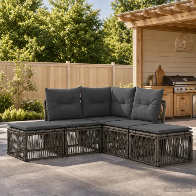 vidaXL Tuinbankenset 5 st 5-zits Grijs poly rattan, foto 2