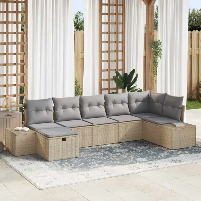 vidaXL Bankstel 7 st poly rattan beige, foto 2
