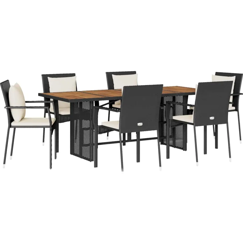 vidaXL 7-delige Tuinset met kussens poly rattan zwart, foto 3