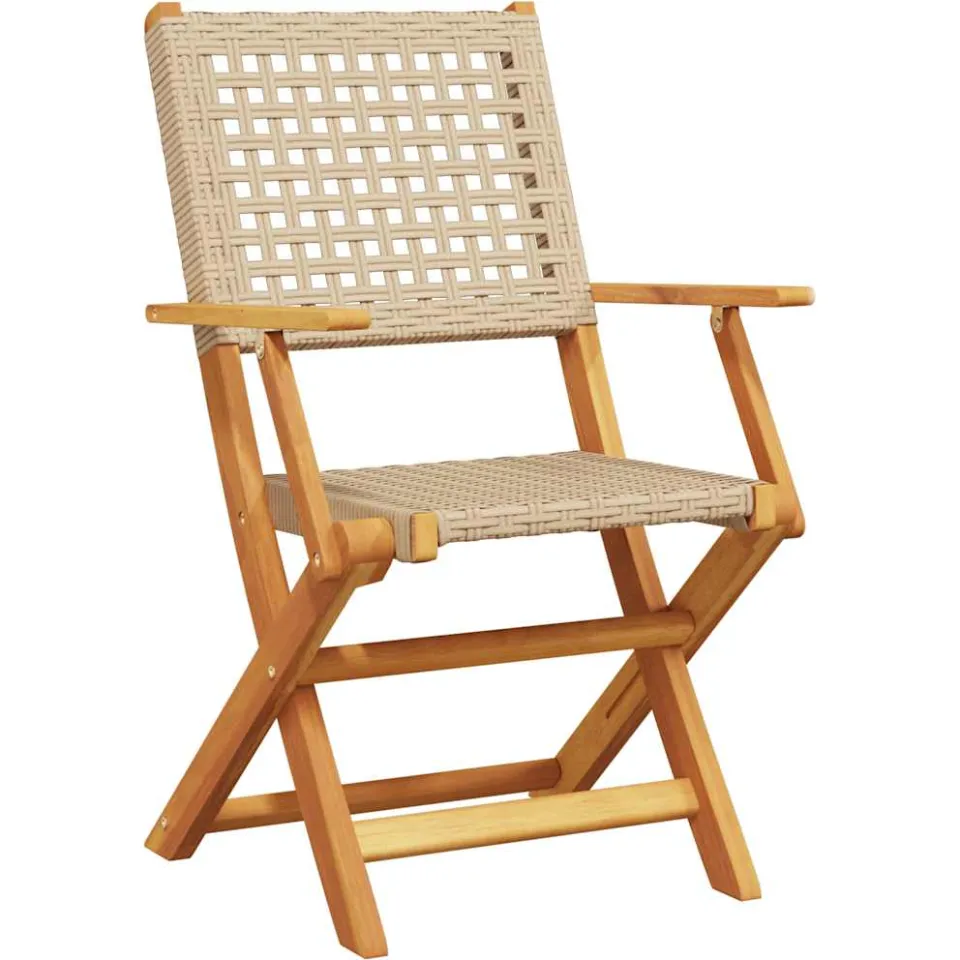 vidaXL 3-delige Bistroset poly rattan en massief hout beige
