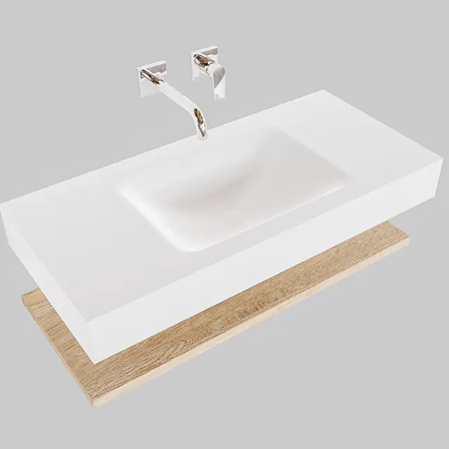 Boss & Wessing Badkamermeubel BWS Ibiza 100 cm met Washed Oak Planchet Solid Surface Wastafel Mat Wit (zes varianten)