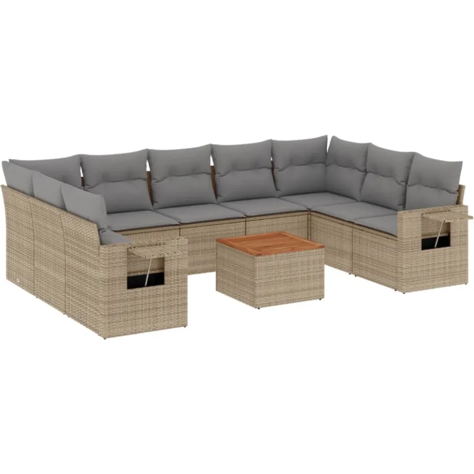 vidaXL 10-delige Loungeset met kussens poly rattan gemengd beige, foto 3