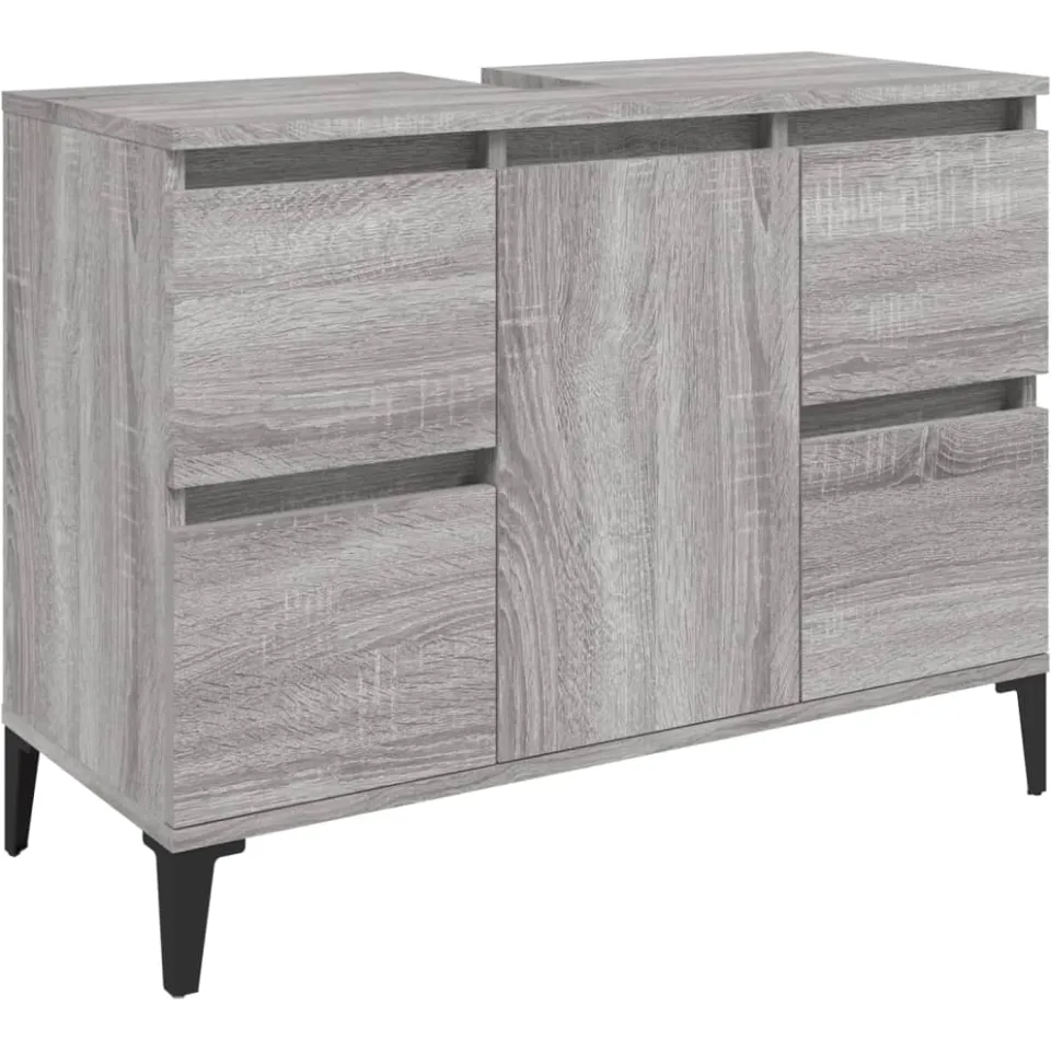 vidaXL 3-delige Badkamermeubelset bewerkt hout grijs sonoma eikenkleur, foto 2