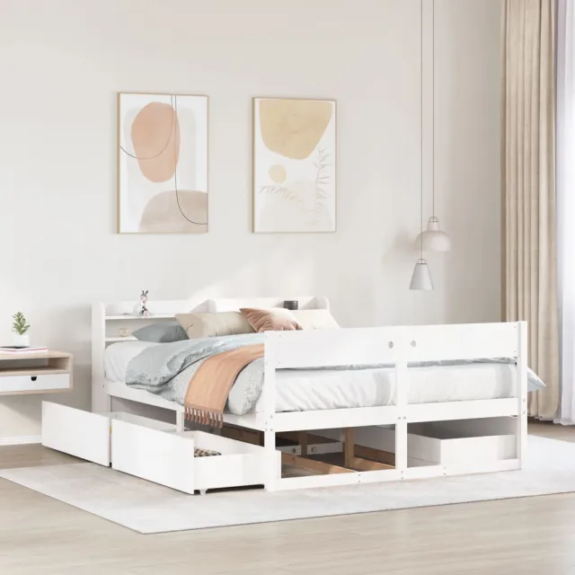 vidaXL Bedframe zonder matras massief grenenhout wit 140x200 cm